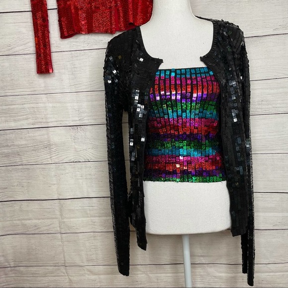 3 PIECE SET Moda International Vintage Y2K Sequin Tube Top & Cardigans XS - Picture 2 of 13